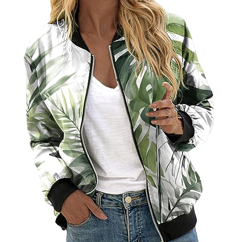 pvucpot Damen Casual Jacke Langarm Bomberjacke Reißverschluss Stehkragen Outwear Kurz Coat Herbst Frühling Casual Jacke Vintage Baseballkragen Jacke Langarm Outwear Kurz Coat Herbst Übergangsjacke von pvucpot