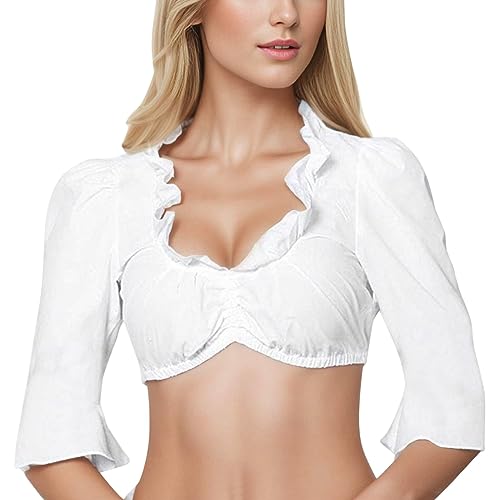pvucpot Damen Dirndlbluse aus Baumwolle – Elegante weiße Dirndl Bluse mit Stehkragen von pvucpot