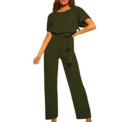 pvucpot Damen Elegant Jumpsuit O-Ausschnitt Lang Overall Hosenanzug Playsuit Romper (Armeegrün, M) von pvucpot