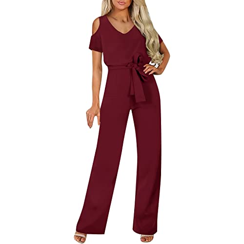 pvucpot Damen Elegant Jumpsuit O-Ausschnitt Lang Overall Hosenanzug Playsuit Romper von pvucpot