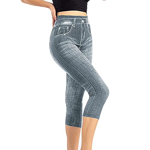 pvucpot Damen High Waist Capri 3/4 Leggins Strass Blumen Steine Hose Jeans Look Leggings Jeggings Optik 8660 von pvucpot
