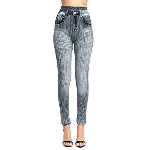 pvucpot Damen High Waist Capri 3/4 Leggins Strass Blumen Steine Hose Jeans Look Leggings Jeggings Optik von pvucpot