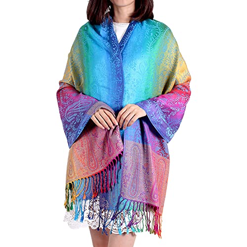 pvucpot Damen Schal Marokko Regenbogen-Farben Pashmina - Viskose/Polyester - xxl bunt/mehrfärbig Halstuch von pvucpot