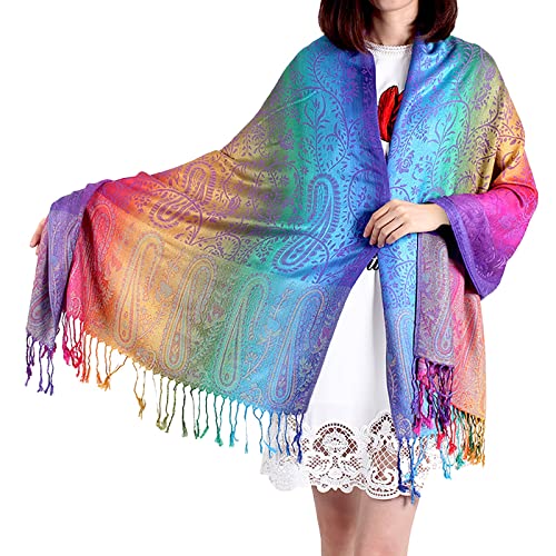 pvucpot Damen Schal Marokko Regenbogen-Farben Pashmina - Viskose/Polyester - xxl bunt/mehrfärbig Halstuch von pvucpot