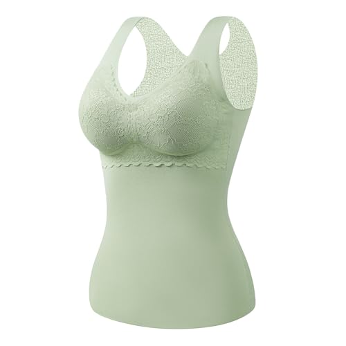 pvucpot Damen Unterhemd BH Hemd Seamless Tank Top Bauch Weg V-Ausschnitt Weste Spitze Figurformende Cami Shapewear mit integriertem BH Ohne Bügel Bustier Camisole Formendes Unterwäsche von pvucpot