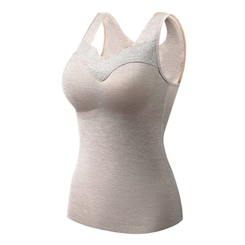 pvucpot Damen Unterhemd BH Hemd Seamless Tank Top Bauch Weg V-Ausschnitt Weste Spitze Figurformende Cami Shapewear mit integriertem BH Ohne Bügel Bustier Camisole Formendes Unterwäsche von pvucpot