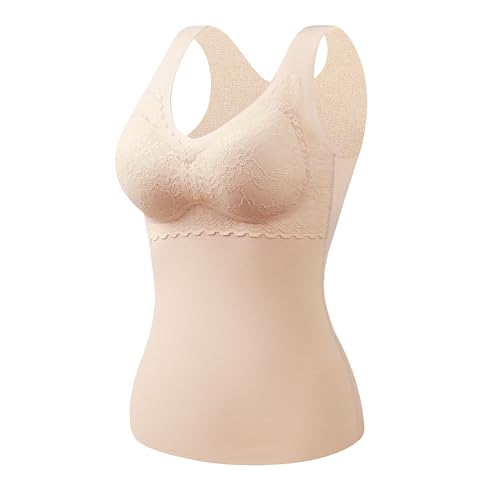 pvucpot Damen Unterhemd BH Hemd Seamless Tank Top Bauch Weg V-Ausschnitt Weste Spitze Figurformende Cami Shapewear mit integriertem BH Ohne Bügel Bustier Camisole Formendes Unterwäsche von pvucpot