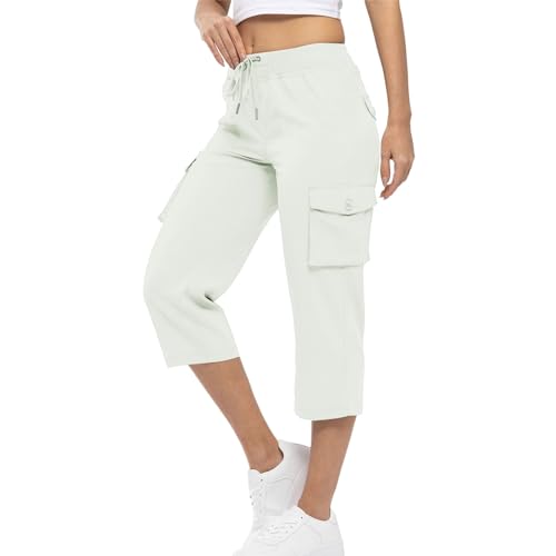 pvucpot Damen Wanderhose Outdoorhose 3/4 Sommerhose Capri Cargohose Leichte Stretch Trekkinghose Funktionshose Lange Caprihose Sport Wanderhose Leicht mit Taschen von pvucpot