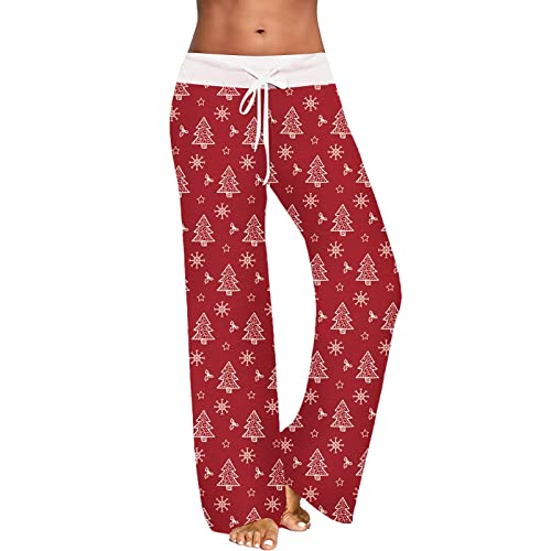 pvucpot Damen Weihnachts Pyjama Stretch Bequeme Pyjamahose Schlafanzughose Lang Lounge Hausanzug Hosen Freizeithose Relaxhose Fitness Weites Bein Hosen von pvucpot