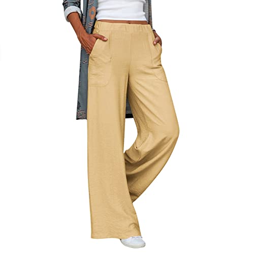 pvucpot Damenhosen mit Taschen weites Bein, elastisch, aus Stoff Hose Weiß Damen Jogginghose Damen Sommer ogginghose Damen Lang von pvucpot