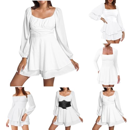 pvucpot Gebauschtes Rüschenkleid mit integrierten Shorts, schulterfrei, Stufenkleid aus Chiffon, Freizeitkleid Lässige von pvucpot