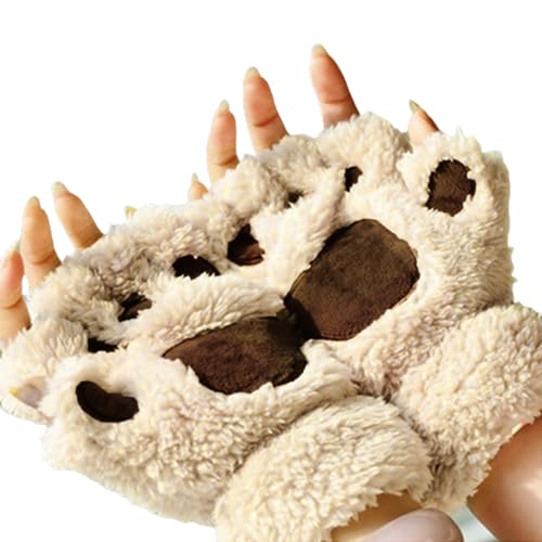 Halbhandschuhe Fingerlos Handschuhe Damen Mädchen Plüsch Halb Handschuhe dicken warmen Fingerhandschue Cartoon Tier Bär Katze Krallen Winterhandschuhe von pvucpot
