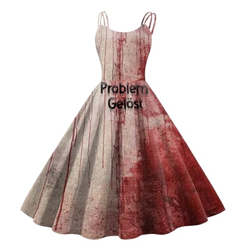 pvucpot Halloween Kostüm Damen Gruselig Blutige Zombie Braut Kostüm Horror Elegant Brautkleid Ärmellos Aufdruck Halloween Kleid fur Damen Gothic von pvucpot