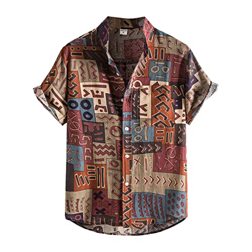 pvucpot Hawaiihemd für Herren, Baumwoll-Leinen, traditionelle Motive, kurzärmelig, Knopfleiste, Baumwolle Hawaiihemd Regular fit, Bequem und Atmungsaktiv von pvucpot