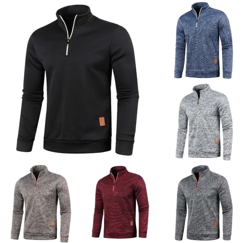 pvucpot Herren Fleece-Sweatshirt mit Langen Ärmeln und Viertel-Reißverschluss Herren Fleece Pullover Herbst Winter Microfleece Sweatshirt Half Zip Fleecepullover Sweatshirt von pvucpot