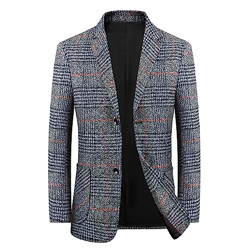 pvucpot Herren Karo-Blazer Classic Fit Kariert Lässige Sakko-Jacke Eleganter Knopf Business-Blazer Sakko Revers Einreiher Anzugjacken Anzugjacke von pvucpot