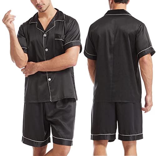 pvucpot Herren Kurz Satin Schlafanzug Kurzarm Pyjama Set mit Shorts von pvucpot