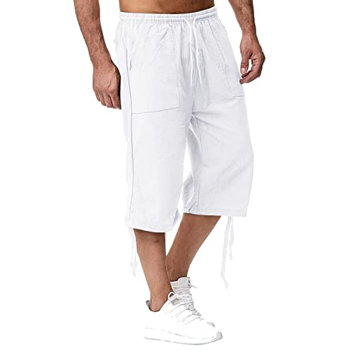 pvucpot Herren Leinen-Shorts 3/4 Länge Hosen Sommerhose Strand Yoga Jogger Casual Sweatpants von pvucpot