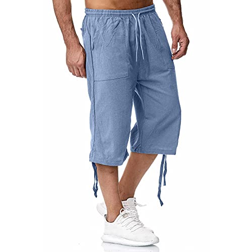 pvucpot Herren Leinen-Shorts 3/4 Länge Hosen Sommerhose Strand Yoga Jogger Casual Sweatpants von pvucpot