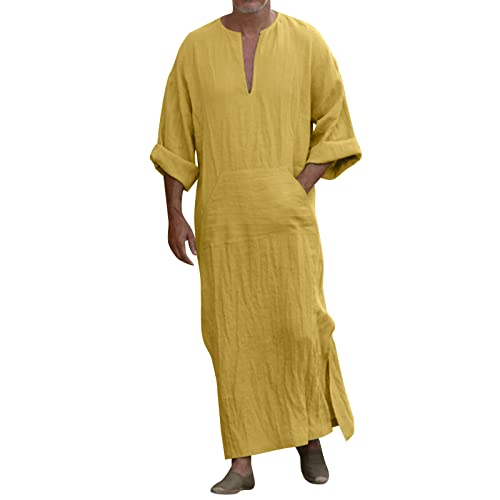 pvucpot Herren Nachthemd Kurzarm Kaftan Herren Baumwolle Cotton Robes V-Ausschnitt Nachtwäsche Mit Taschen Herrenhemd Lässige von pvucpot