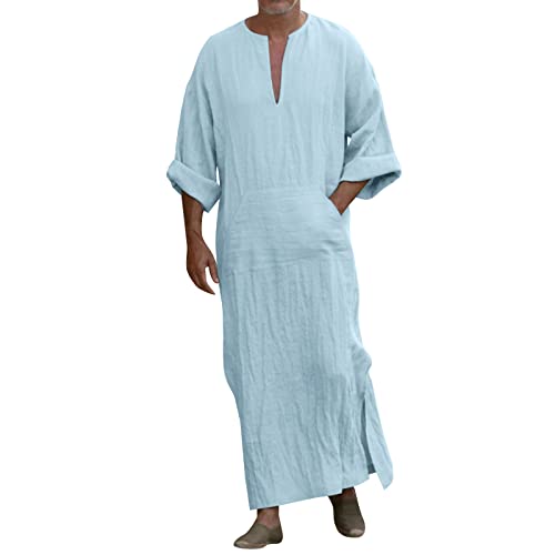 pvucpot Herren Nachthemd Kurzarm Kaftan Herren Baumwolle Cotton Robes V-Ausschnitt Nachtwäsche Mit Taschen Herrenhemd Lässige von pvucpot