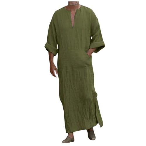 pvucpot Herren Nachthemd Kurzarm Kaftan Herren Baumwolle Cotton Robes V-Ausschnitt Nachtwäsche Mit Taschen Herrenhemd Lässige von pvucpot