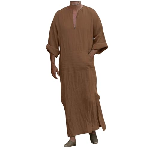 pvucpot Herren Nachthemd Kurzarm Kaftan Herren Baumwolle Cotton Robes V-Ausschnitt Nachtwäsche Mit Taschen Herrenhemd Lässige von pvucpot