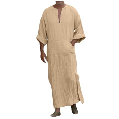 pvucpot Herren Nachthemd Kurzarm Kaftan Herren Baumwolle Cotton Robes V-Ausschnitt Nachtwäsche Mit Taschen Herrenhemd Lässige von pvucpot