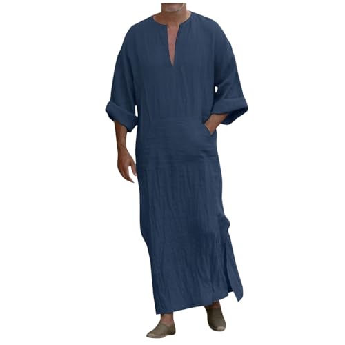 pvucpot Herren Nachthemd Kurzarm Kaftan Herren Baumwolle Cotton Robes V-Ausschnitt Nachtwäsche Mit Taschen Herrenhemd Lässige von pvucpot