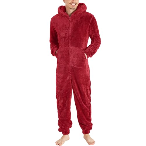 pvucpot Herren Paar Jumpsuit Kuschelig Lustig Lang Pyjama Winter Warm Plüsch Overall Schlafoverall Reißverschluss Teddy Fleece Einteiler Onesie Einteiler Onesie Schlafanzug von pvucpot