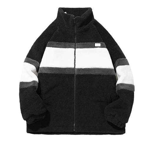 Herren Patchwork Jacke Oberbekleidung Teddy Fleece Mit Stehkragen Winterjacke Sweatjacke Mit Reißverschluss Lässige von pvucpot