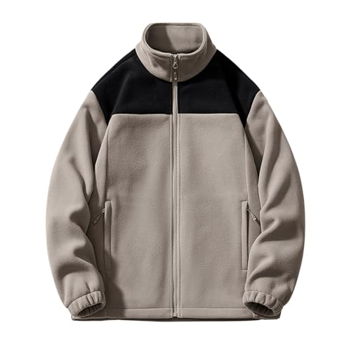 pvucpot Herren Patchwork Jacke Oberbekleidung Teddy Fleece Mit Stehkragen Winterjacke Sweatjacke Mit Reißverschluss Lässige von pvucpot