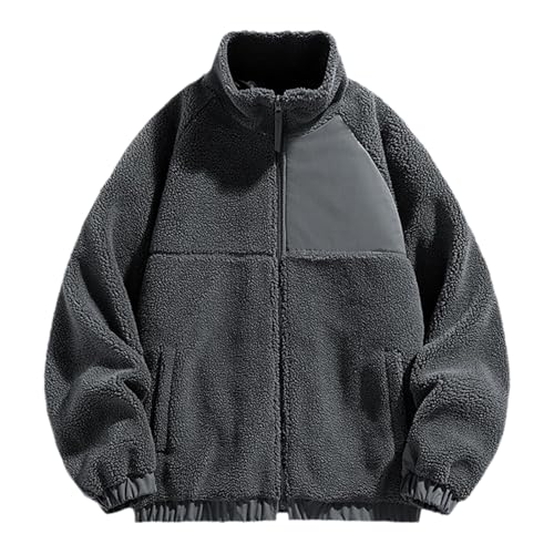 Herren Patchwork Jacke Oberbekleidung Teddy Fleece Mit Stehkragen Winterjacke Sweatjacke Mit Reißverschluss Lässige von pvucpot