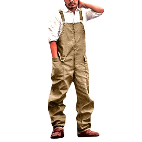 pvucpot Herren Strampler Ärmellos Verstellbarer Schultergurt Jumpsuits Mode Latzhose Baggy Bib Overalls Spielanzug Arbeitshose Lange Latzhose mit Multifunktionstaschen Berufsbekleidung Jogginghose von pvucpot