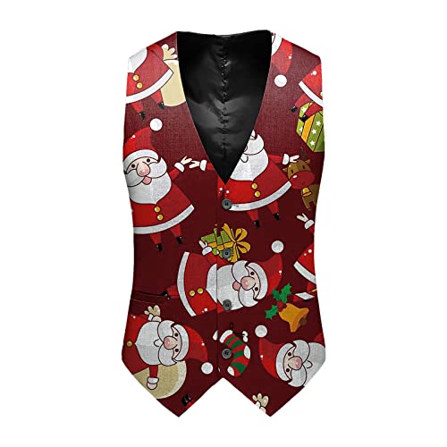 pvucpot Herren Weihnachtsweste Xmas Christmas Westen Slim fit Anzugweste Herrenweste Festlich Happy Santa Weihnachten Weste Weihnachtsdruck Weste Businessweste Party Hochzeitsweste Jacke Anzugwesten von pvucpot