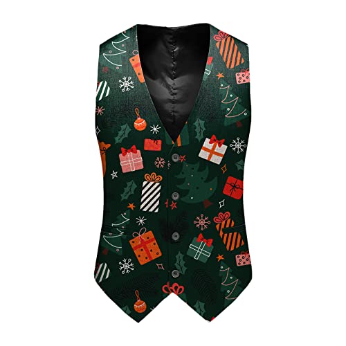 pvucpot Herren Weihnachtsweste Xmas Christmas Westen Slim fit Anzugweste Herrenweste Festlich Happy Santa Weihnachten Weste Weihnachtsdruck Weste Businessweste Party Hochzeitsweste Jacke Anzugwesten von pvucpot