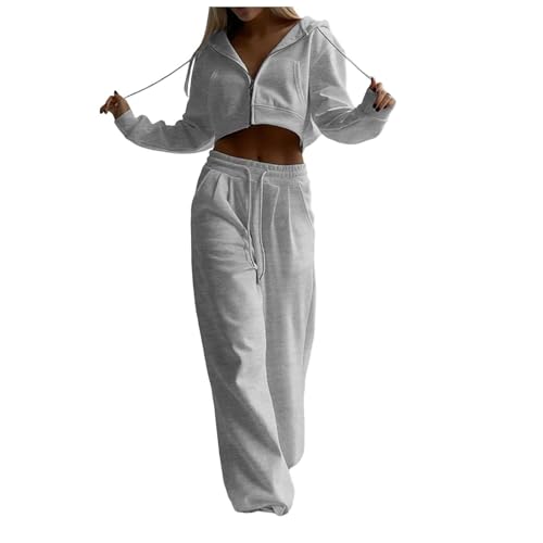 pvucpot Jogginganzug Damen Damen Sweatjacke, Teenager Bauchfrei Kapuzenpullover Langarm Kurz Hoodie Sweatshirt Crop Pullover Tops Kapuzenjacke mit Kordel und Zip Zweiteiler Damen Freizeitanzug von pvucpot