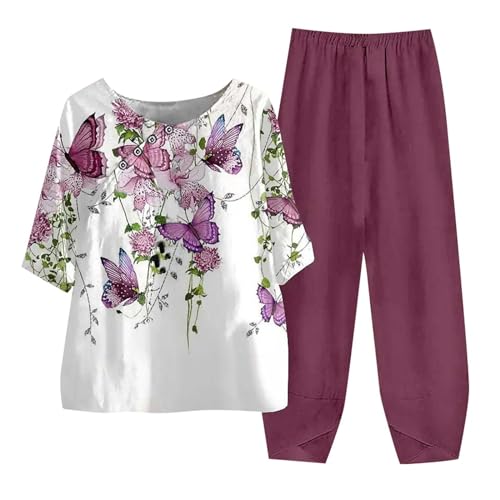 pvucpot Jogginganzug Damen Einfarbig Trainingsanzug Zweiteiler Damen Sommer Baumwolle Und Leinen Sommer Outfits Leicht Und Luftig Hausanzug Sommer Outfits Damen 2 Teiler Freizeitanzug Jogginganzug von pvucpot