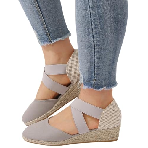pvucpot Keil-Espadrille für Damen in Uni-Tönen Veloursleder Damen Wedge Espadrilles Damen Espadrille Mit Mittlerem Keilabsatz Bohemia Strand Schuhe Freizeit Flach Sandalette Sandalen von pvucpot