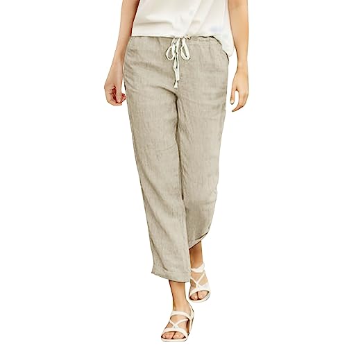 pvucpot Leinenhose Damen Sommer Sommerhose Damen Leicht 7/8 Stoffhose Damen Elegant Jogginghose Yogahose Mit Gummizug Strandhosen Hose Schwarz Damen Weit Jogginghose Damen lang von pvucpot