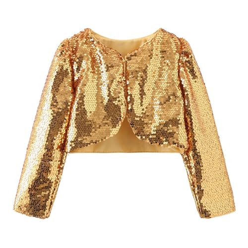 pvucpot Mädchen Pailletten Bolero Strickjacken Glitzer Kurze Jacke Kinder Langarm Cardigan Top Oberteil für Tanz Party Hochzeit Bescherung von pvucpot