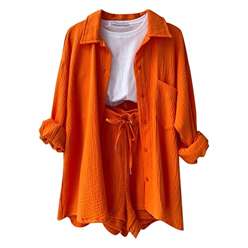 Musselin Zweiteiler Damen Sommer Outfit Musselin Bluse und Shorts 2 Teiler Kleidung Elegant Strand Urlaub Lounge Damen Set Bluse und Shorts Two Piece Set Women Outfit von pvucpot