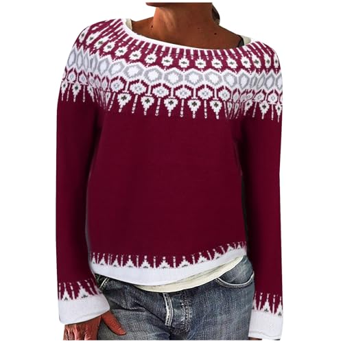 pvucpot Norweger Pullover Damen Original Weihnachten Pullover Winter Kaschmir Pullis Langarm Oberteile Elegant Rundhals Casual Warm Winterpullover Strickpullover Jumpers Pullover Für Damen Geschenk von pvucpot