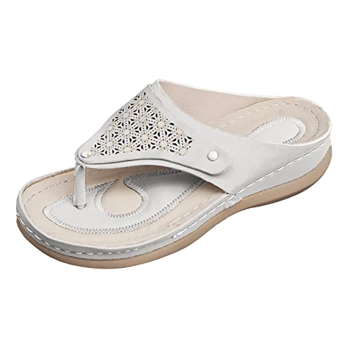 pvucpot Orthopädische Sandalen Damen Leder Flip Flops Pantoletten mit Fussbett Sommer Elegant Slippers Flach Römersandalen Sommerschuhe Lässig Keilsandalen Freizeitschuhe Hausschuhe von pvucpot