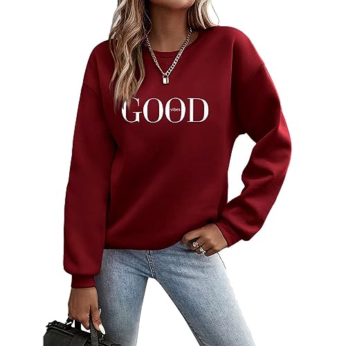 pvucpot Pullover Damen Sweatshirt Briefe Drucken Langarm Rundhals Pulli Herbst Winter Frauen Buchstaben Druck Locker Casual Oberteil Sport Streetwear Sweatshirts ohne Kapuze Bluse Tops Basic von pvucpot