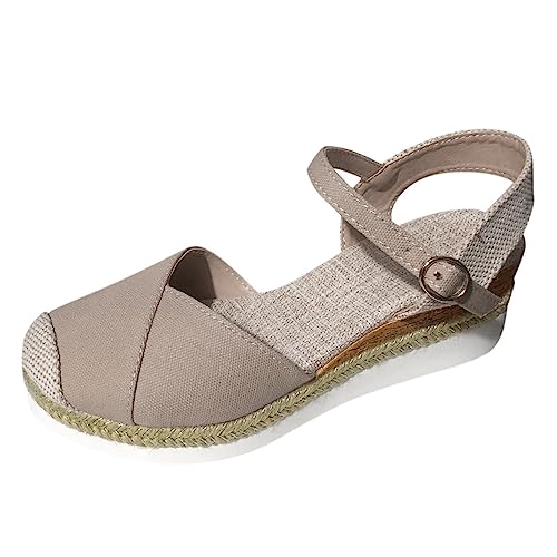 pvucpot Sandalen Mit Keilabsatz Damen Plateau Sommer Schuhe Espadrilles Keilsandalen Weisse Sale Sommerschuhe Trendige Geschlossene Sandale Keilpumps Weite H Keilsandaletten Weiß Absatz Pumps von pvucpot