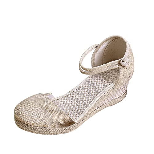 pvucpot Sandalen Mit Keilabsatz Damen Plateau Sommer Schuhe Espadrilles Keilsandalen Weisse Sale Sommerschuhe Trendige Geschlossene Sandale Keilpumps Weite H Keilsandaletten Weiß Absatz Pumps von pvucpot