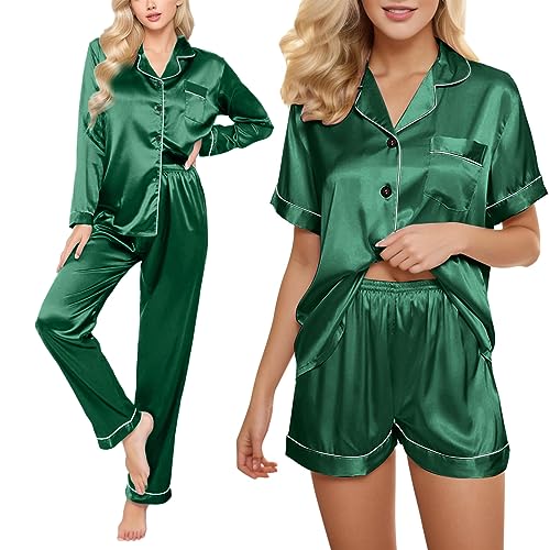 Satin Pyjama Damen Kurz 4-teiliges Schlafanzug Kurzarm Nachtwäsche Cami and Shorts Set Frauen Pjs Sets Hausanzug Loungewear von pvucpot