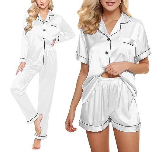 pvucpot Satin Pyjama Damen Kurz 4-teiliges Schlafanzug Kurzarm Nachtwäsche Cami and Shorts Set Frauen Pjs Sets Hausanzug Loungewear von pvucpot