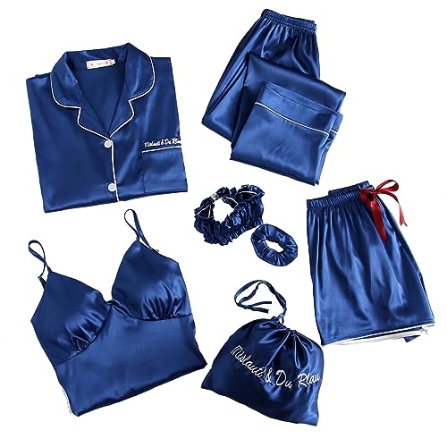 Satin Pyjama Damen Kurz 4-teiliges Schlafanzug Kurzarm Nachtwäsche Cami and Shorts Set Frauen Pjs Sets Hausanzug Loungewear von pvucpot